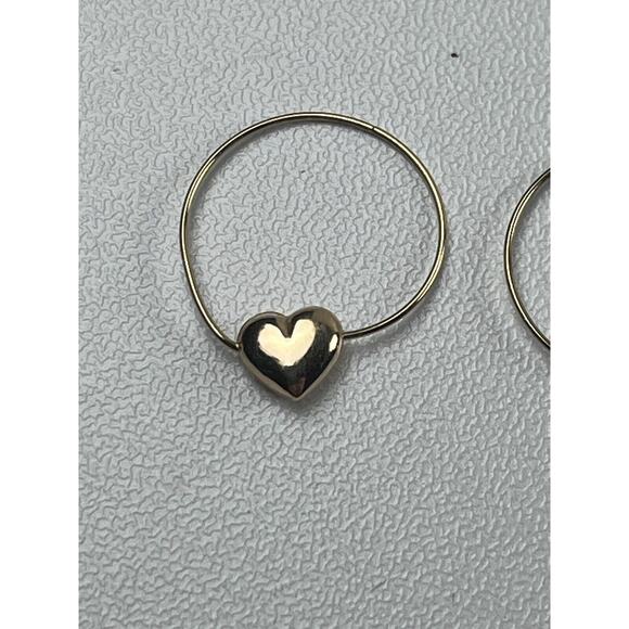 14L Yellow Gold Puffy Heart Hoop Pierced Earrings Lightweight .5g - Picture 3 of 11